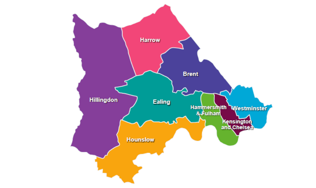 Map of the boroughs included in the North West London Integrated Care System