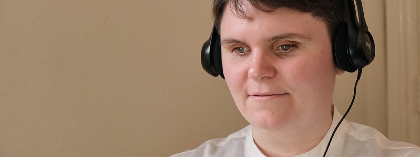 Woman wearing headphones